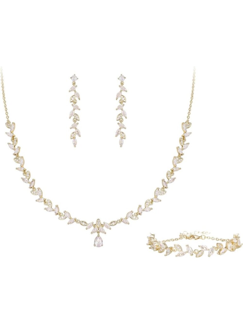 Elegant Wedding Jewelry Set - Cubic Zirconia Necklace & Earrings for Bride
